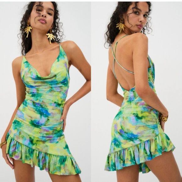 Aster Mini Dress I For Love & Lemons I Green - Picture 1 of 5